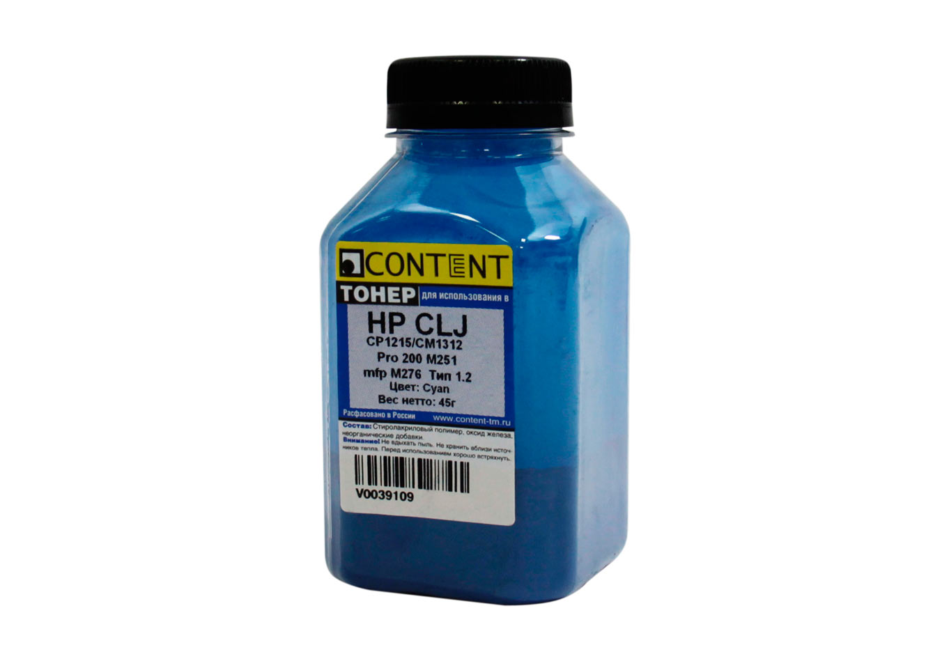 Тонер Content для HP CLJ CP1215/CM1312/Pro 200 M251/mfp M276, Тип 1.2, C, 45 г, банка