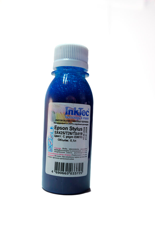 Чернила InkTec (E0013) для Epson Stylus SX425/T26/TX419, Пигментные, C, 0,1 л.