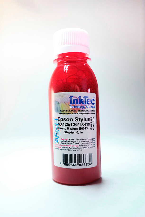 Чернила InkTec (E0013) для Epson Stylus SX425/T26/TX419, Пигментные, M, 0,1 л.