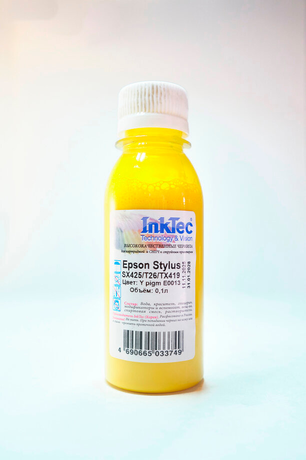 Чернила InkTec (E0013) для Epson Stylus SX425/T26/TX419, Пигментные, Y, 0,1 л.
