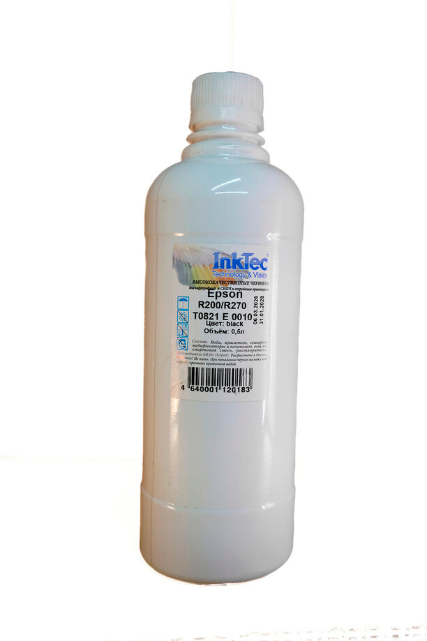 Чернила InkTec (E0010) для Epson R200/R270 (T0821), Bk, 0,5 л.