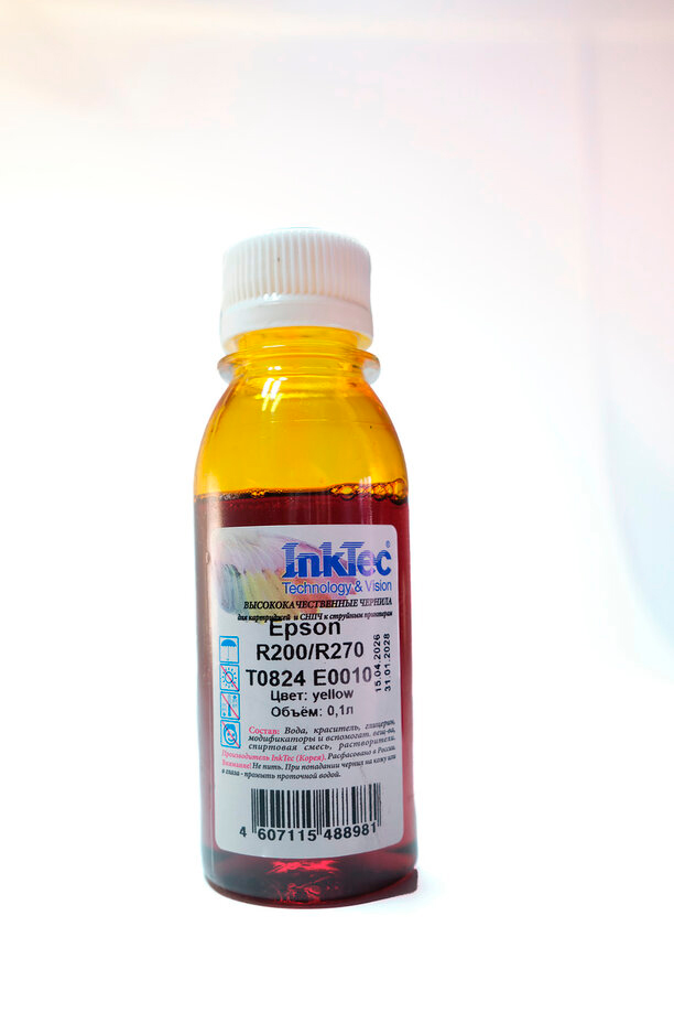 Чернила InkTec (E0010) для Epson R200/R270 (T0824), Y, 0,1 л.